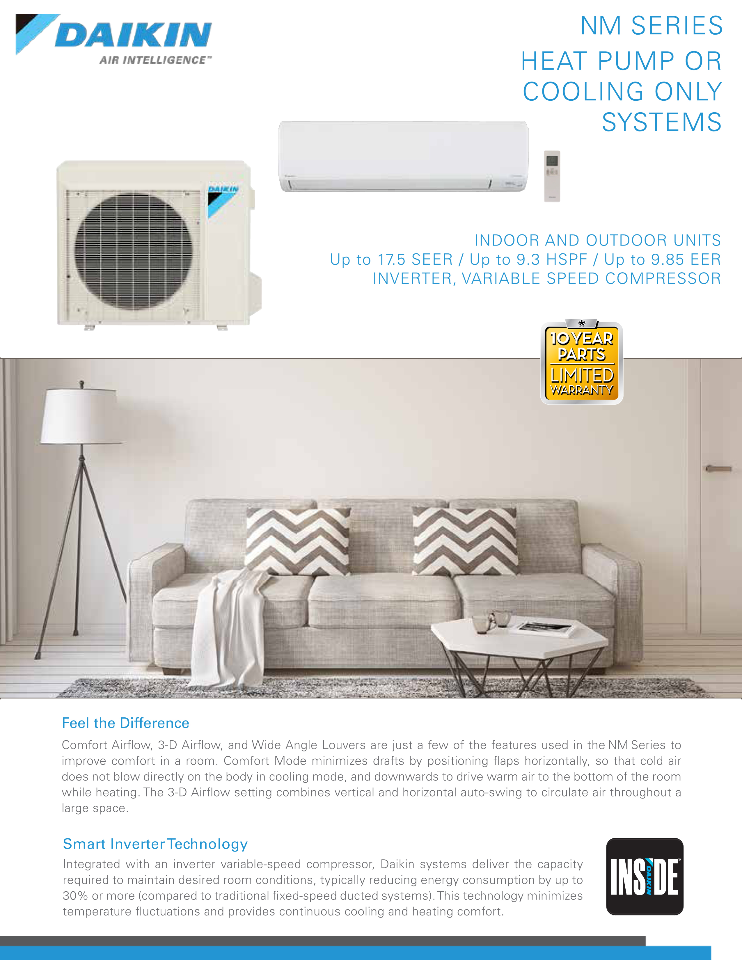 Mini Split 30,000 BTU Daikin NM Series 17.5 SEER Cool ONLY System RK30NMVJUA, FTX30NVJU